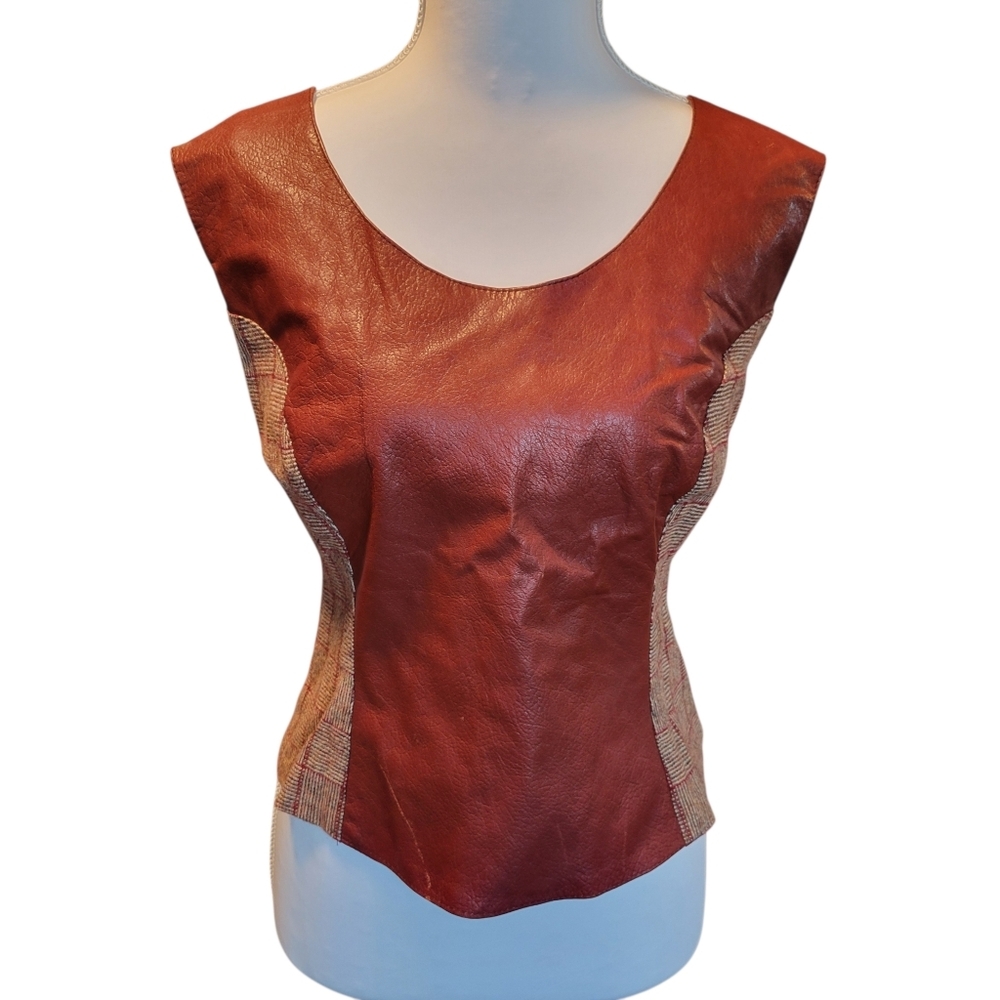 Redshank Scotland Wool Plaid Faux Leather Corset Style Sleeveless Top